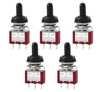 Heschen MTS-123 - Mini interruttore a levetta momentaneo (ON)-OFF-(ON) SPDT, 3 pin, 2A 250V, 5A 120V, con copertura impermeabile, confezione da 5