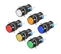 Heschen Pulsante a pressione rotondo da 16mm, tipo istantaneo, 1NO 1NC, bianco, rosso, arancione, blu, verde, giallo, lampada LED 12V