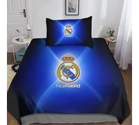 HESHS 3D Con Stampa Di Real Madrid Biancheria Da Letto 3 Pezzi Set Copripiumino Con Chiusura A Cerniera Per Ragazzi E Ragazze,coppie,camera Da Letto,decorazione Single（135x200cm）