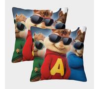 HESHS Alvin Set 2 Federe Cuscini Moderni Chipmunks - Cotone Lino Con Zip Invisibile, Traspiranti E Durature - Per Divano, Letto, Salotto E Arredo Casa Contemporaneo 40x40cm