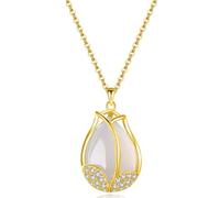 HESHS Collana Con Pendente in Calcedonio Naturale in Argento Sterling 925 Per Le Donne Collane in Oro 22 Carati Con Tulipano Moissanite Temperamento Alla Moda Fascino Collanina Gioielli Regali,D'oro