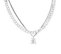 HESHS Collana in Argento Sterling Per Uomo Collane Con Ciondolo Lettera A-Z Iniziale A Strati Alla Moda Multistrato Catena Cubana Fredda Hip Hop Charm Girocollo Gioielli Regalo,R