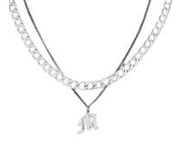 HESHS Iniziale Lettera M Collana per Uomo Catena A Maglia Cubana A Strati Lettera Collane con Ciondolo Collana di Fascino di Tendenza Personalizzata Regalo di Gioielli per Uomo Donna