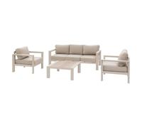 Hespéride - Conjunto de muebles de jardín Evasion Clay & Linen de 5 plazas, resistente a la corrosión, con fundas de cojines desenfundables, 2 sillones, 1 sofá y 1 mesa de centro para terraza o balcón