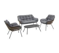 Hespéride - Conjunto de muebles de jardín Paopao Graphite, Gris, 4 plazas, Resistente a la corrosión, cojines cómodos, 2 sillones, 1 sofá, 1 Mesa de Centro para terraza y balcón