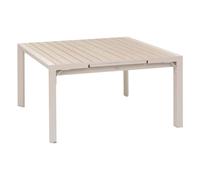 Hespéride - Mesa de jardín extensible cuadrada Evasion beige - 10 plazas - Aluminio inoxidable efecto madera - Mobiliario de exterior extensible