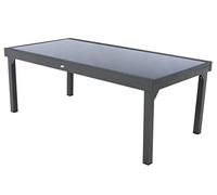 Hespéride - Mesa de jardín extensible Piazza, gris grafito - 12 plazas - Aluminio inoxidable, vidrio templado - Mobiliario de exterior con extensión deslizante