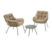 Hespéride - Set da Giardino Paopao a 3 Pezzi - Alloro, Resina Intrecciata, Acciaio Inossidabile, Cuscini Inclusi - per Balcone, Terrazzo, Piccoli Spazi