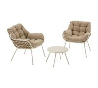 Hespéride - Set da Giardino Paopao a 3 Pezzi - Argilla, Resina Intrecciata, Acciaio Inossidabile, Cuscini Inclusi - per Balcone, Terrazzo, Piccoli Spazi