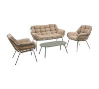 Hespéride - Set di mobili da Giardino Paopao Verde Alloro e Beige, 4 posti, antiruggine, Cuscini Confortevoli, 2 poltrone, 1 Divano, 1 tavolino