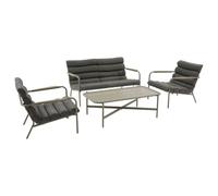 Hespéride - Set di mobili da giardino Solani - 4 posti - in acciaio inossidabile e Textilene - Colore caffè - 1 divano da esterno - 2 poltrone - 1 tavolino