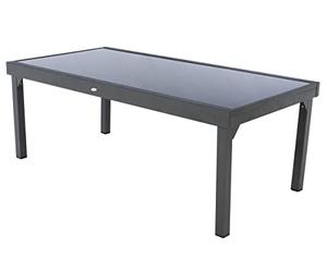 Hespéride - Tavolo da giardino allungabile Piazza, grigio grafite - 12 posti - Alluminio antiruggine, vetro temperato - Mobili da esterno con prolunga scorrevole
