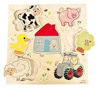 Hess Holzspielzeug 14970 - Puzzle in Legno, Motivo Fattoria, Fatto a Mano, per Bambini dai 3 Anni in su