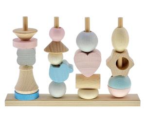 Hess-Spielzeug Holzspielzeug 14966 - Gioco in Legno con 18 mattoncini in Diverse Forme, per Bambini a Partire dai 12 Mesi in su, Fatto a Mano, Colore Rosa Naturale, Blu