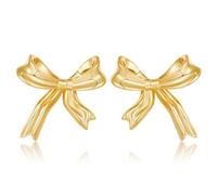 HESSAWELL Orecchini a perno in oro con fiocco a nastro, gioielli alla moda da donna, Rame, Nessuna pietra preziosa