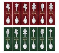 Hestya 12 Set cucchiai Natalizi in Acciaio Inox e Biglietto di Ringraziamento Cucchiaio da Caffè Dessert Cucchiaino Posate per Feste di Natale Regalo per Familiari, Amici, Colleghi(Argento)