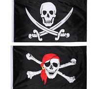 Hestya 2 bandiere pirata Jolly Roger con teschio per feste a tema pirata, regalo di compleanno, festa dei pirati, decorazione di Halloween, 9 x 1,5 m