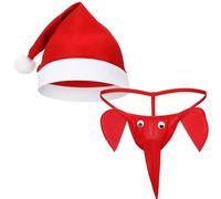 Hestya 2 Pezzi Mankini Natalizio con Cappello Natalizio per Uomo Perizoma da Uomo per Regalo Marito(Elefante)