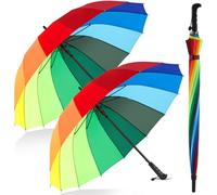 Hestya 2 Pezzi Ombrelli Automatici Diametro 115 cm 16 Costole Ombrelli Arcobaleno LGBT Ombrelli a Bastone Grandi, Antivento, Manico Lungo, Dritti, Colorati per Viaggi, Golf, Pioggia, Adulti, Donne