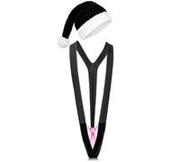 Hestya 2 Pezzi Set di Cappelli Mankini da Babbo Natale per Adulti Mankini di Babbo Natale con Cappello Uomo Abiti Natalizi Divertenti Costumi Natalizi, Taglia Unica(Nero,Elegante)