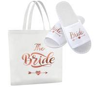 Hestya 2 Pezzi Set di Regalo per Sposa Borsa Tote Pantofole, 35 x 40 cm | Set 2 Pezzi, Borsa in Tela in Oro Rosa, Pantofole, Per Proposta Matrimonio, Addio Al Nubilato, Festa Nozze