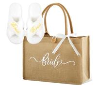 Hestya 2 Pezzi Set Regalo Sposa Borsa Tote in Iuta Scarpette da Sposa Bianche Ricamate Regalo per Addio al Nubilato, Matrimonio