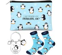 Hestya 3 Pezzi Set Regalo a Tema Pinguino per Donne Innamorati Borsette per il Trucco Calzini Portachiavi Articoli a Tema Pinguino Carini e Ispirazionali Natale per Amanti Amici Fidanzata