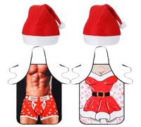 Hestya 4 Pezzi Set di Grembiuli e Cappelli Natalizi Grembiuli da Cucina per Moglie e Marito Regalo Divertente di Natale per Adulti Uomo Donna Cena Festa Barbecue(Xmas 1)