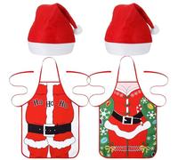 Hestya 4 Pezzi Set di Grembiuli e Cappelli Natalizi Grembiuli da Cucina per Moglie e Marito Regalo Divertente di Natale per Adulti Uomo Donna Cena Festa Barbecue(Xmas 2)