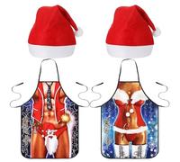 Hestya 4 Pezzi Set di Grembiuli e Cappelli Natalizi Grembiuli da Cucina per Moglie e Marito Regalo Divertente di Natale per Adulti Uomo Donna Cena Festa Barbecue(Xmas 3)