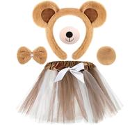 Hestya 5 Pezzi Costume da Orso Cerchietto con Orecchie da Orso Papillon Naso Coda Gonna Tutù Kit di Costumi da Animali a Tema di Orsetto Accessori per Cosplay Carnevale Halloween(Marrone Chiaro)