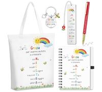 Hestya 5 Pezzi Regalo di Ringraziamento per Insegnante Include Borsa a Tracolla Blocco Note a Spiralato Portatile Portachiavi Segnalibri Penne a Sfera Regalo Maestre Fine Anno