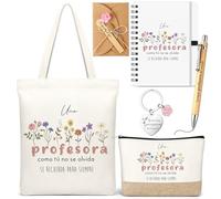 Hestya 6 Pezzi Set Regalo Insegnanti Ringraziamento, Borsa in Tessuto con Floreale, Borsa per Cosmetici, Quaderno, Penna, Portachiavi e Biglietto con Fiori Secchi per la Festa degli Insegnanti Laurea