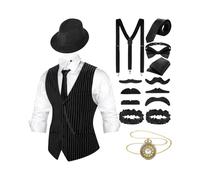 Hestya Accessori Uomo Anni '20 Costumi da Gangster Vintage Gilet Bretella Papillon Orologio Cappello (Striscia Bianca Nera, L)