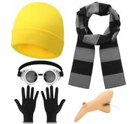 Hestya Costume Giallo Kit Occhiali Cappello Giallo Cosplay Costume Carnevale Halloween Accessori Cosplay per Donna Uomo Bambino Occhiali Cappello Giallo Guanti Neri Sciarpa Nasi Costume di Halloween