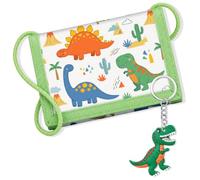 Hestya Portafoglio per Bambini e Ragazzi Portafoglio da Collo a Tre Scomparti con Diverse Fantasie Portamonete da Viaggio con Cordino e Portachiavi Regalo di Compleanno (Simpatici Dinosauri)