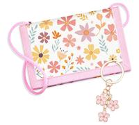 Hestya Portafoglio per Bambini e Ragazzi Portafoglio da Collo a Tre Scomparti con Diverse Fantasie Portamonete da Viaggio con Cordino e Portachiavi Regalo di Compleanno (Fiori)