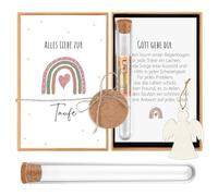 Hestya Regali in Denaro per Battesimo Regali di Battesimo per Bambine Bambini Confezione Denaro con Provetta Angelo di Legno Biglietto per Nascita Buono Semi(Arcobaleno)
