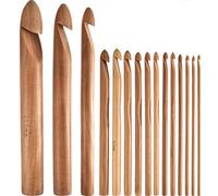 Hestya Set di 15 uncinetti in legno di bambù, realizzati a mano, per lavori artigianali, da 3 a 25 mm di diametro