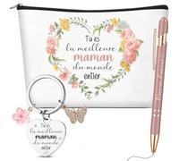 Hestya Set di 3 Pezzi Regalo di Ringraziamento per Donne Borsa per Cosmetici Portachiavi Penna a Sfera Regalo per Natale Compleanno Festa della Mamma(Maman)