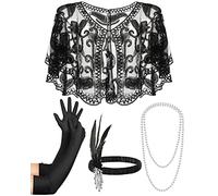 Hestya Set di 5 Accessori per Flapper Anni '20 Scialle da Donna Copricapo di Piume Collana di Perle Finte Guanti Lunghi