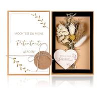 Hestya Set Regalo per la Madrina con Fiori Secchi, Biglietto di Auguri per la Madrina, Cartello in Legno a Forma di Cuore e Confezione Regalo Regali Originali per la Madrina