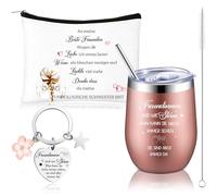 Hestya Set Regalo per Migliore Amica da 3 Pezzi Tazza da Caffè in Acciaio Inossidabile Oro Rosa da 12 Once Portachiavi dell'Amicizia Borsa per Cosmetici Portatile Regalo di Compleanno per Amico