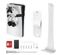 Hesupy Staffa di montaggio a parete per PS5 Pro/Slim Disc e Digital Edition, robusto kit di supporto verticale in acciaio con gancio per controller e cuffie, per console di gioco P5 universale (bianco