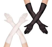HESUSUSI 2 pezzi Guanti Neri Lunghi Sposa Sheer Gloves Guanti Tulle Nero Guanti da Opera per Donna Guanti da Sposa Lunghi Neri Guanti Donna Eleganti Neri a Gomito Lungo per Guanti Strega Halloween (2)