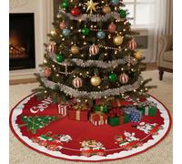 HESUSUSI Coperta Rotonda Per Albero Di Natale 90CM - Tessuto Non Tessuto Gonna Per Albero Grembiuli Rosso Per Ornamenti Natalizi (02)
