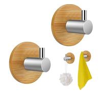 HESUSUSI Gancio Adesivo Acciaio Inox in Bambu da Parete 2 Pezzi Ganci Autoadesivi Gancio Parete Legno Bambù Acciaio Inossidabile 304 porta accappatoio da bagno bambu per Soggiorno, Cucina, Bagno
