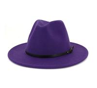 HESYSUAN Fedora Cappelli con fibbia per cintura per donne e uomini alla moda classico a tesa larga unisex Panama cappello da sole (viola, regolabile)