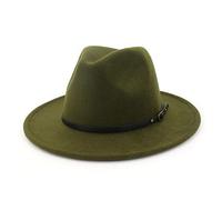 HESYSUAN Fedora Cappelli con fibbia per cintura per donne e uomini alla moda classico a tesa larga unisex Panama cappello da sole (verde militare, regolabile)