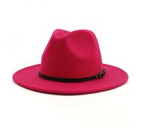 HESYSUAN Fedora Cappelli con fibbia per cintura per donne e uomini alla moda classico a tesa larga unisex Panama Hat (rosa rosso, regolabile)